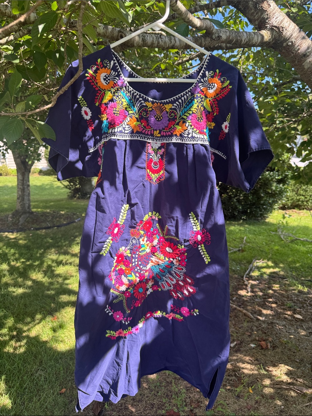 Vintage Mexican dress Hand Embroidered Navy Floral Shift Dress
